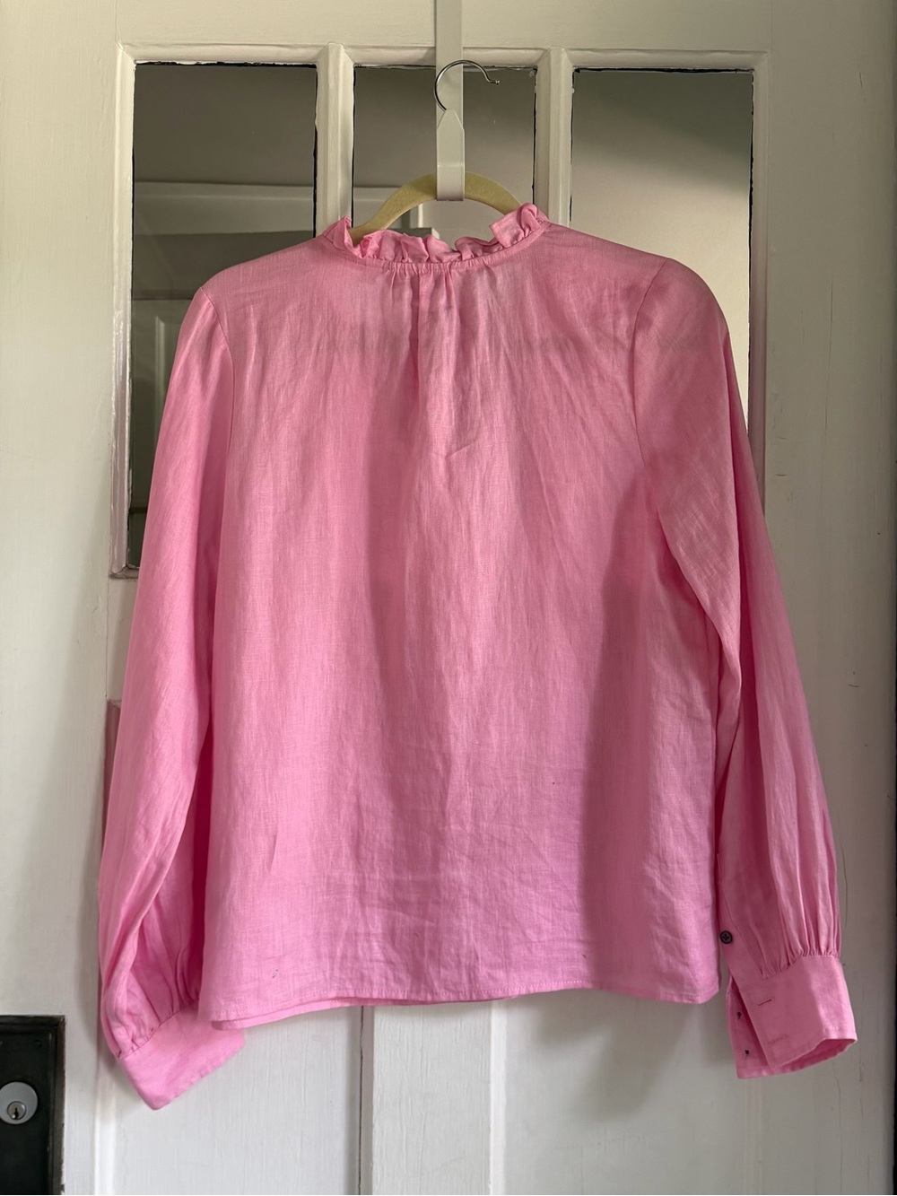 Boden Pink Ruffled Collar Button-Front Top - Picture 6 of 9